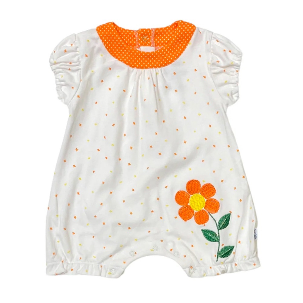 Sofia Mila Orange Short Romper with Flower Embroidery